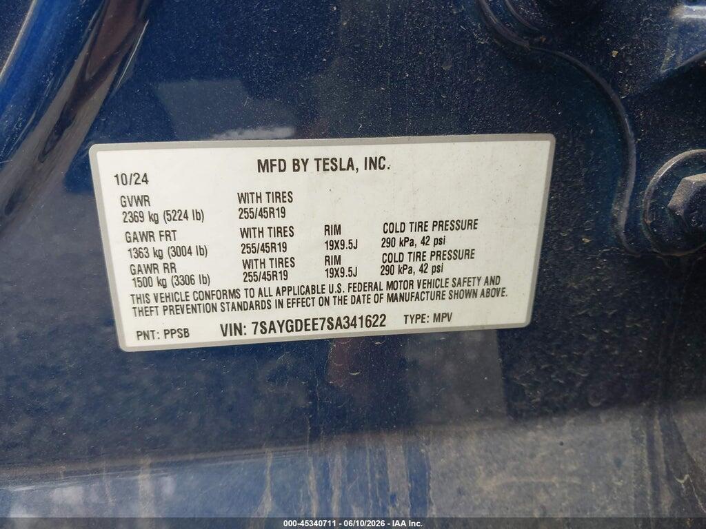 7SAYGDEE7SA341622 2025 TESLA MODEL Y photo no. 9