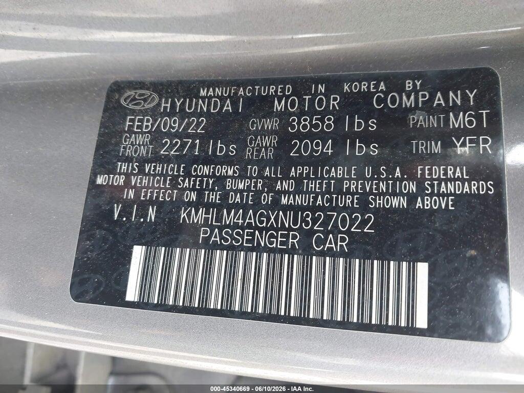 KMHLM4AGXNU327022 2022 HYUNDAI ELANTRA photo no. 9