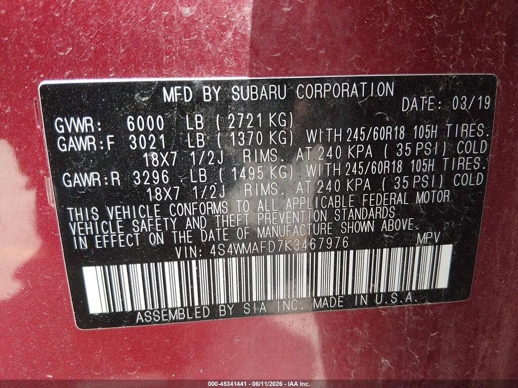 4S4WMAFD7K3467976 2019 SUBARU ASCENT photo no. 9