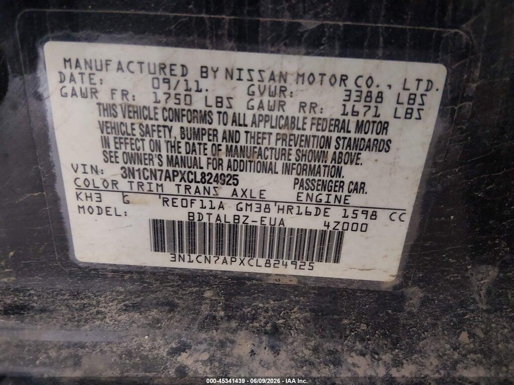 3N1CN7APXCL824925 2012 NISSAN VERSA photo no. 9