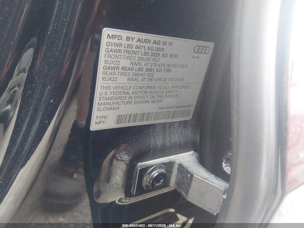WA1FVAF16KD045581 2019 AUDI Q8 photo no. 9