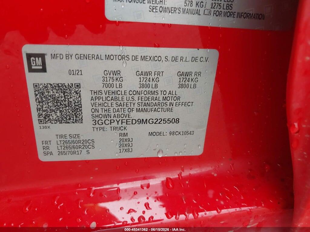 3GCPYFED9MG225508 2021 CHEVROLET SILVERADO 1500 photo no. 9