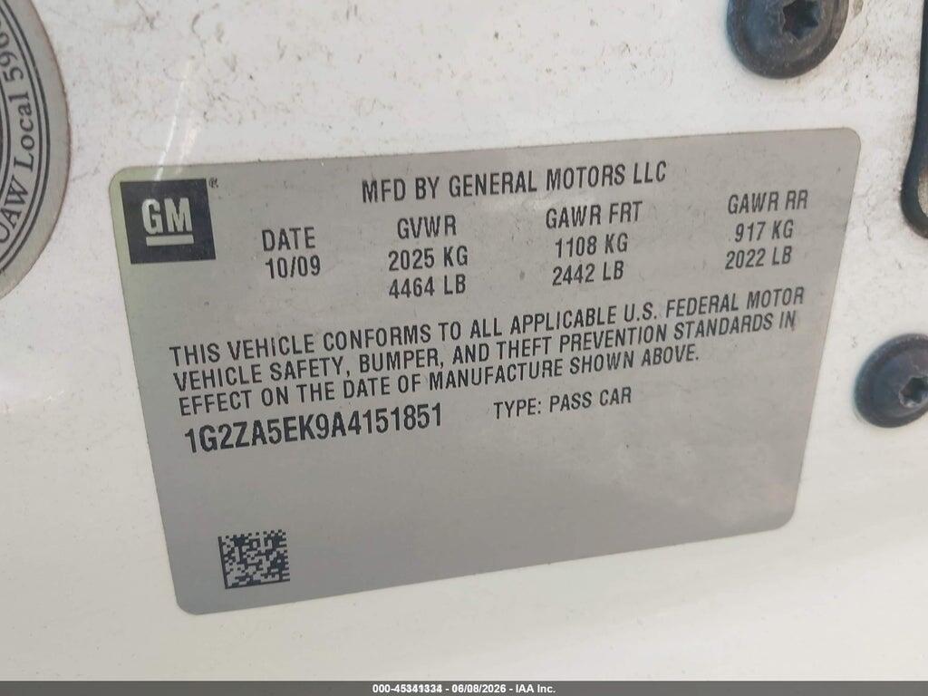 1G2ZA5EK9A4151851 2010 PONTIAC G6 photo no. 9