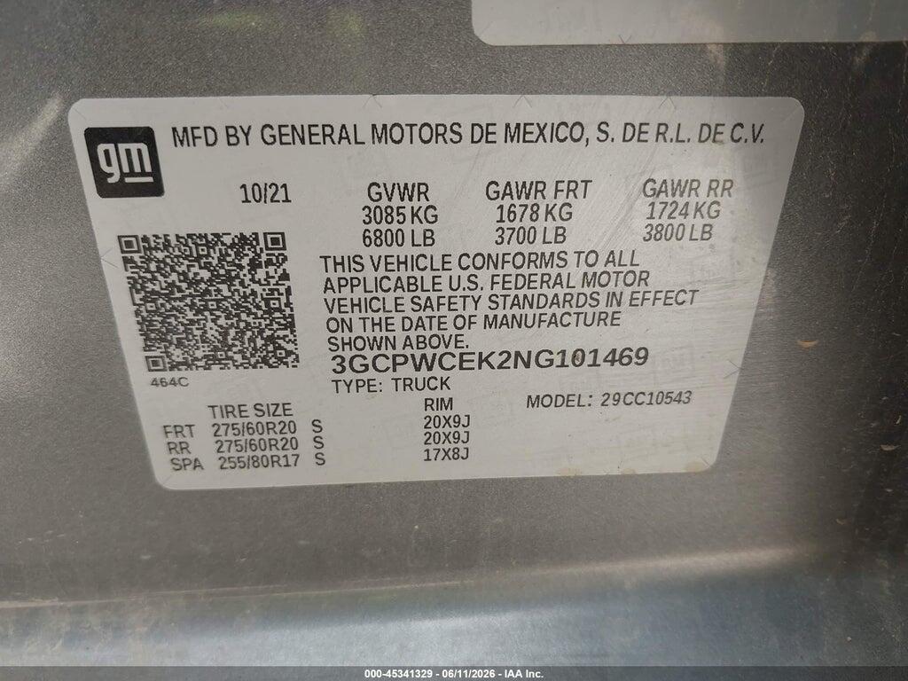 3GCPWCEK2NG101469 2022 CHEVROLET SILVERADO 1500 LTD photo no. 9