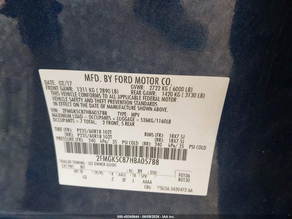 2FMGK5C87HBA05788 2017 FORD FLEX photo no. 9