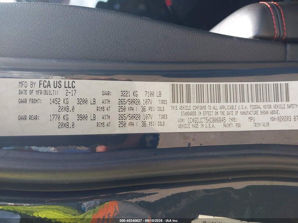 1C4SDJCT5HC806645 2017 DODGE DURANGO photo no. 9