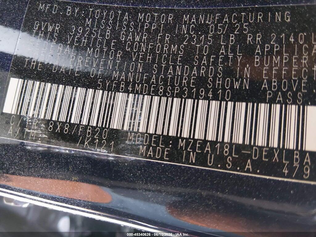 5YFB4MDE8SP319410 2025 TOYOTA COROLLA photo no. 9