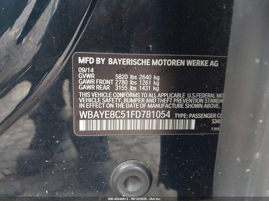 WBAYE8C51FD781054 2015 BMW 750LI photo no. 9