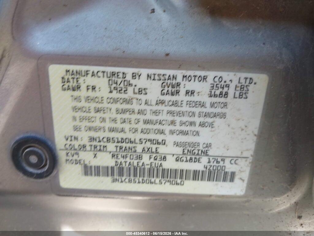 3N1CB51D06L579060 2006 NISSAN SENTRA photo no. 9