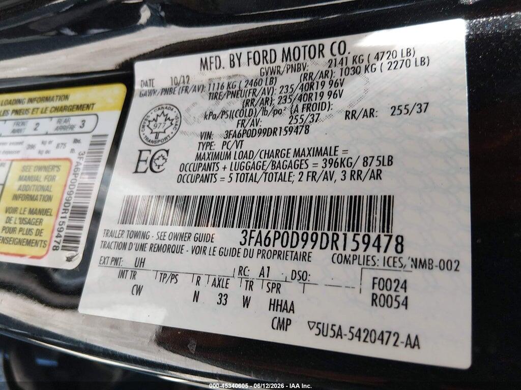 3FA6P0D99DR159478 2013 FORD FUSION photo no. 9