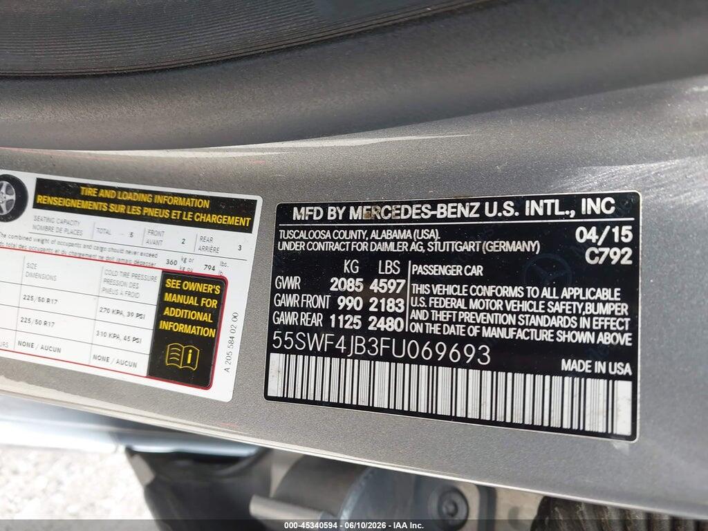 55SWF4JB3FU069693 2015 MERCEDES-BENZ C 300 photo no. 9