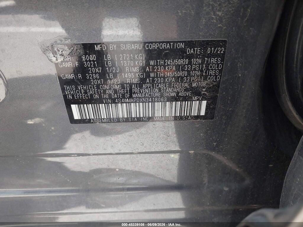 4S4WMAPDXN3418063 2022 SUBARU ASCENT photo no. 9