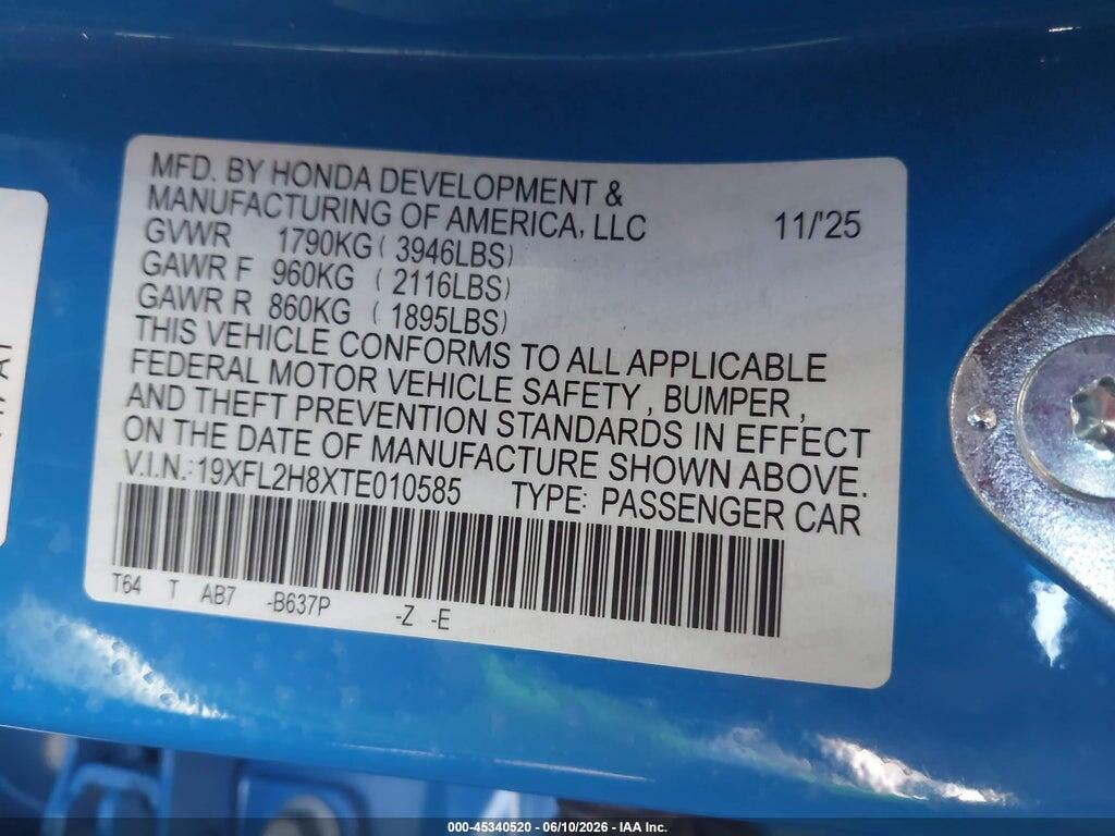 19XFL2H8XTE010585 2026 HONDA CIVIC photo no. 9