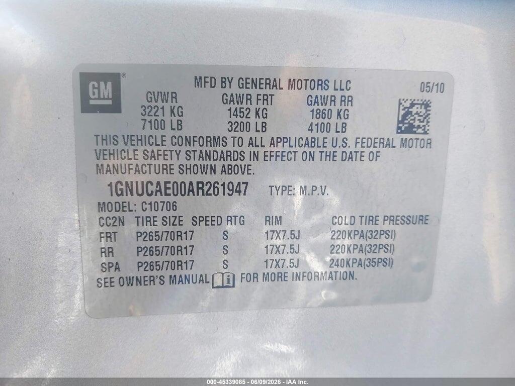 1GNUCAE00AR261947 2010 CHEVROLET TAHOE photo no. 9
