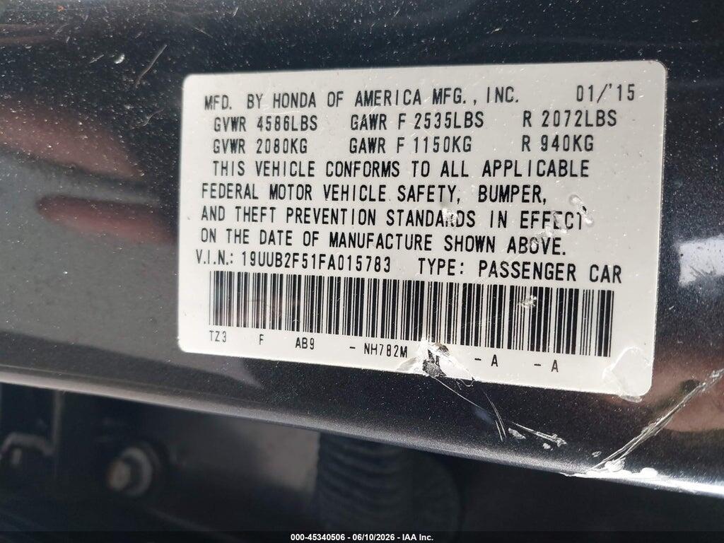19UUB2F51FA015783 2015 ACURA TLX photo no. 9