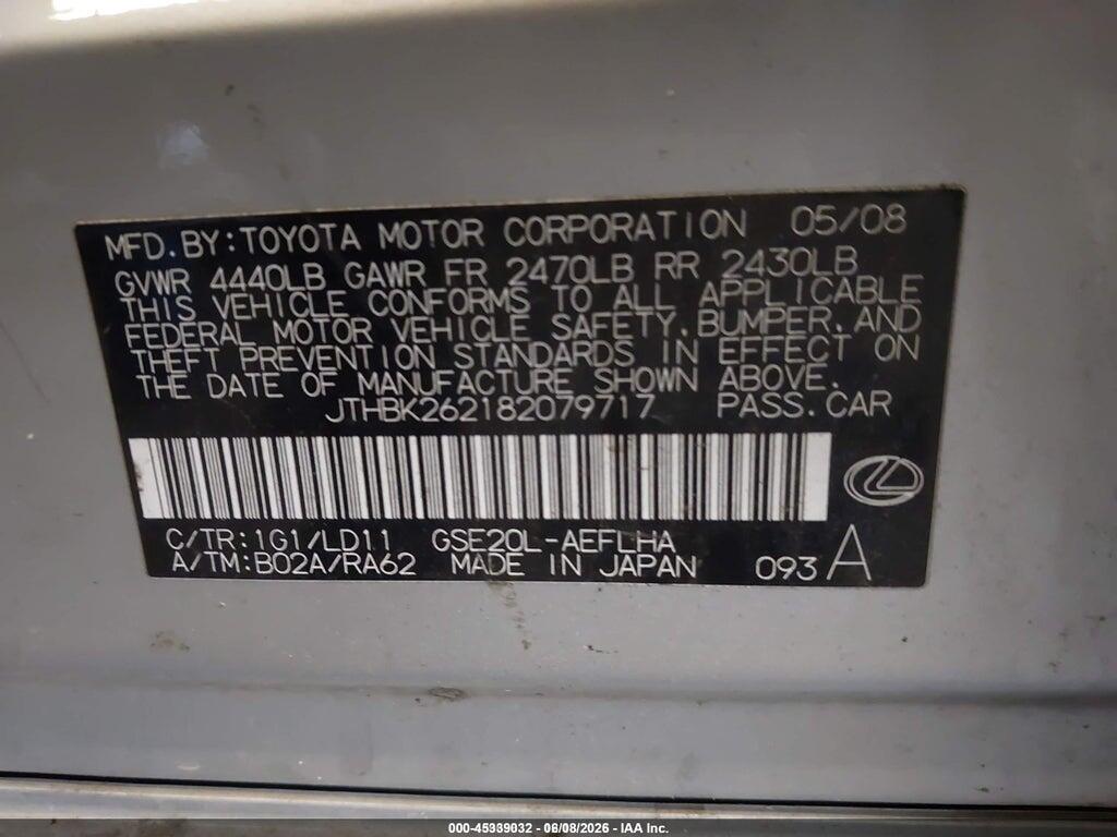 JTHBK262182079717 2008 LEXUS IS 250 photo no. 9