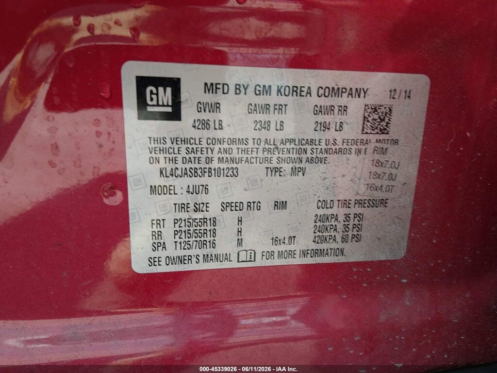 KL4CJASB3FB101233 2015 BUICK ENCORE photo no. 9