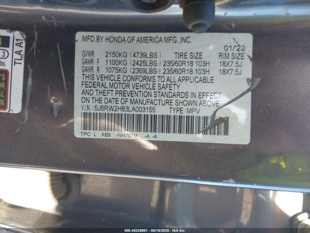 5J6RW2H83LA003155 2020 HONDA CR-V photo no. 9