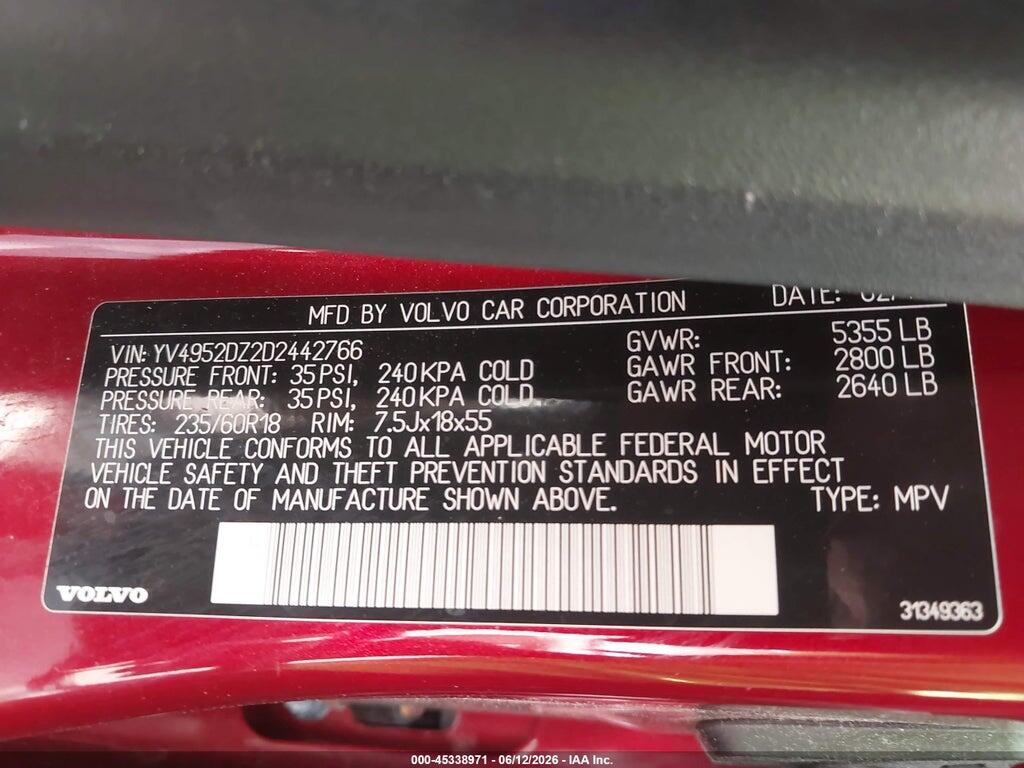YV4952DZ2D2442766 2013 VOLVO XC60 photo no. 9