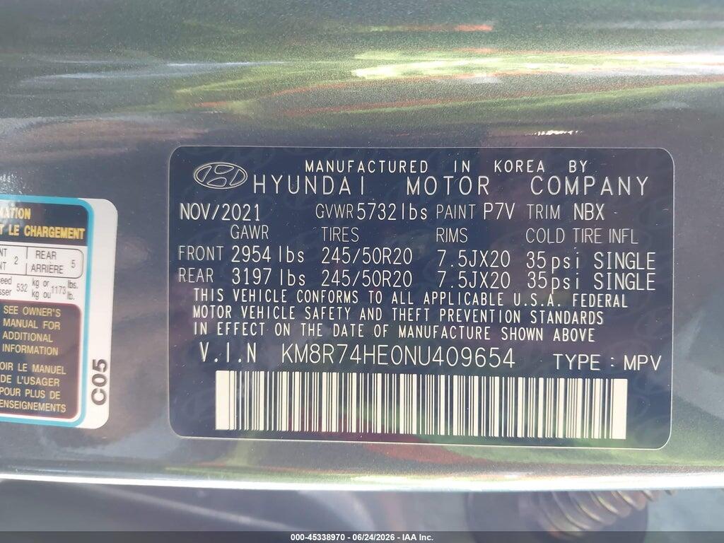 KM8R74HE0NU409654 2022 HYUNDAI PALISADE photo no. 9