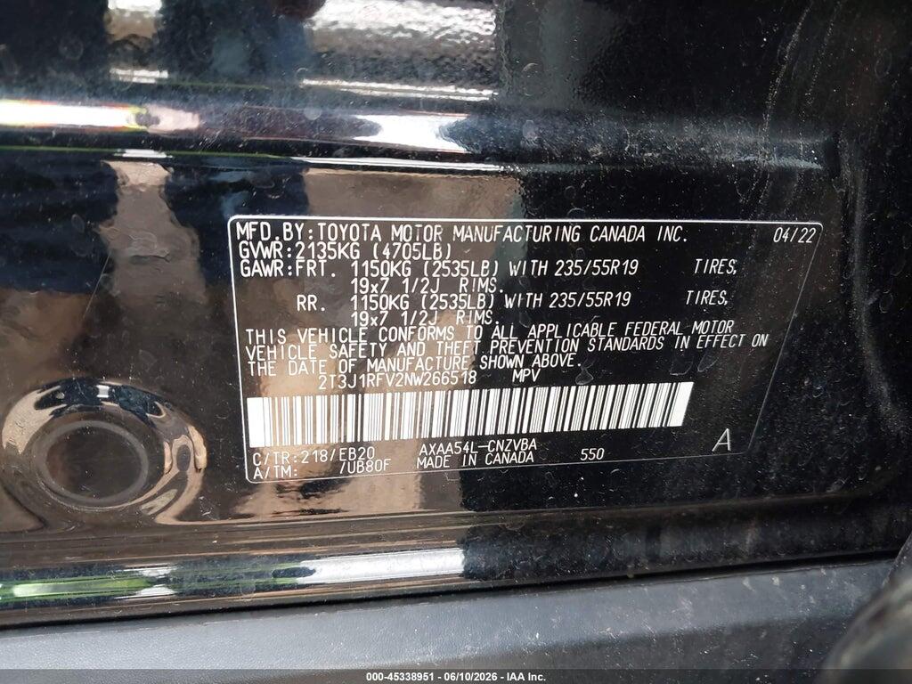 2T3J1RFV2NW266518 2022 TOYOTA RAV4 photo no. 9