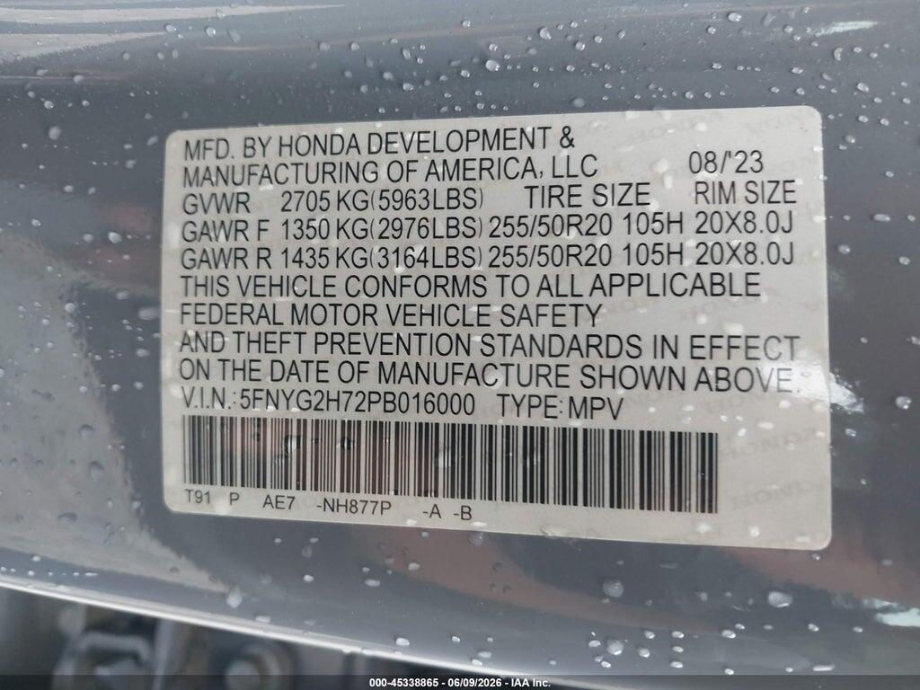 5FNYG2H72PB016000 2023 HONDA PILOT photo no. 9