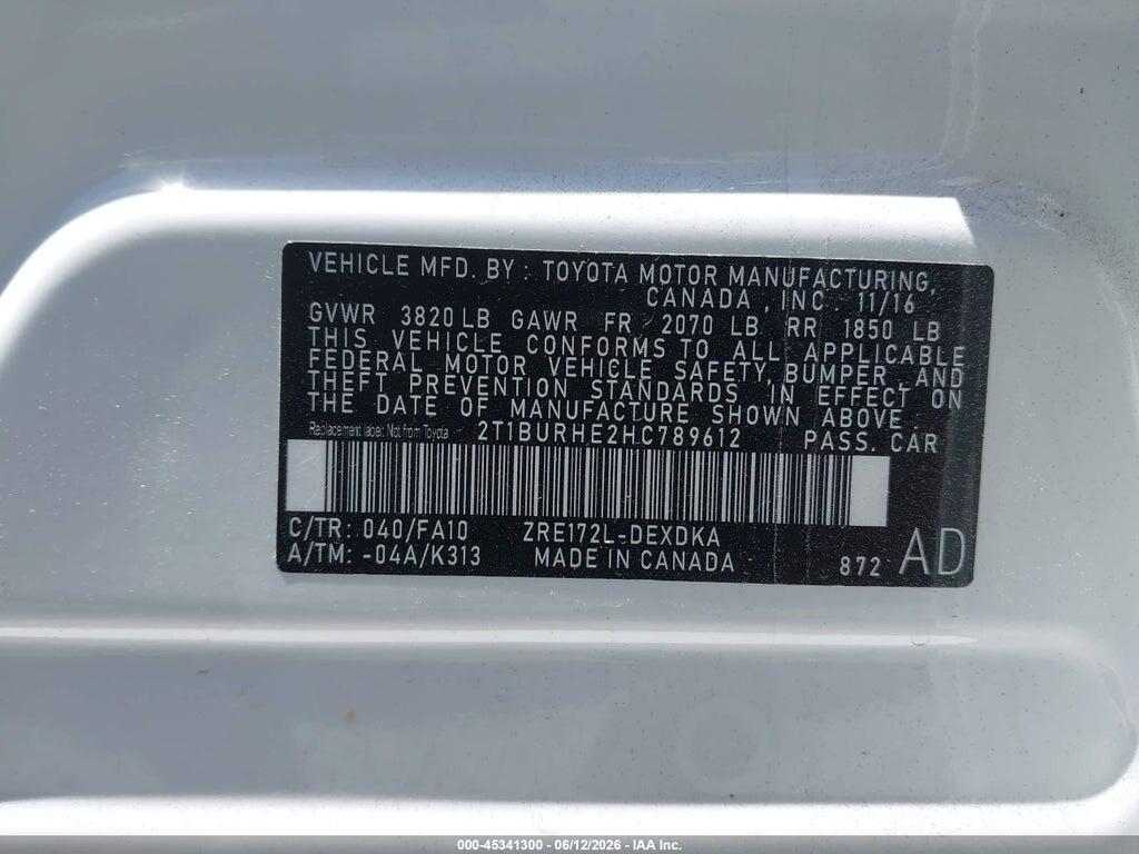 2T1BURHE2HC789612 2017 TOYOTA COROLLA photo no. 9