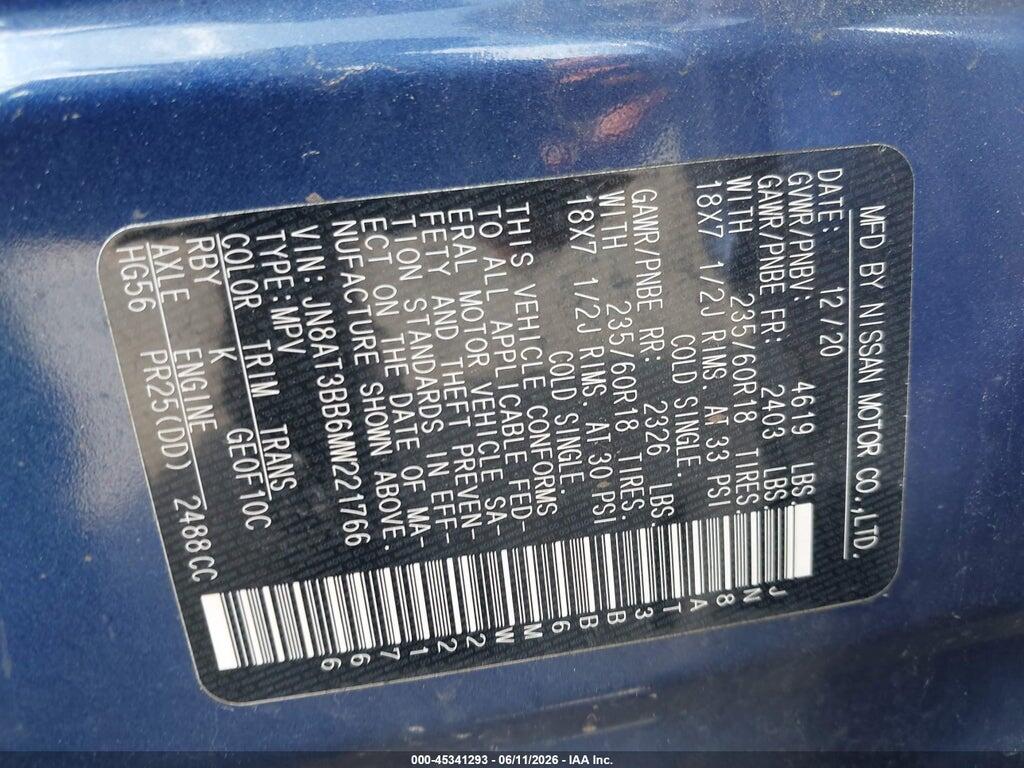 JN8AT3BB6MW221766 2021 NISSAN ROGUE photo no. 9