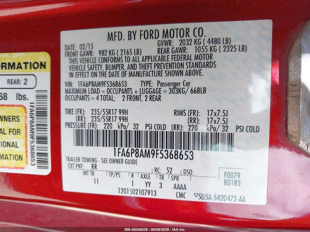 1FA6P8AM9F5368653 2015 FORD MUSTANG photo no. 9