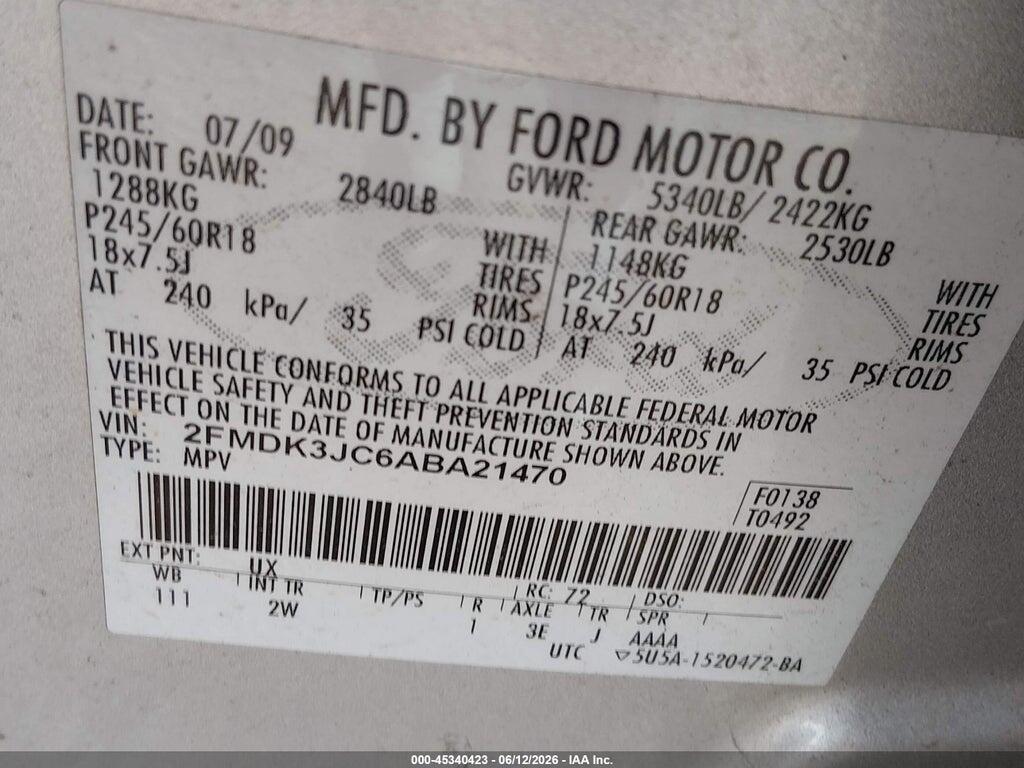2FMDK3JC6ABA21470 2010 FORD EDGE photo no. 9