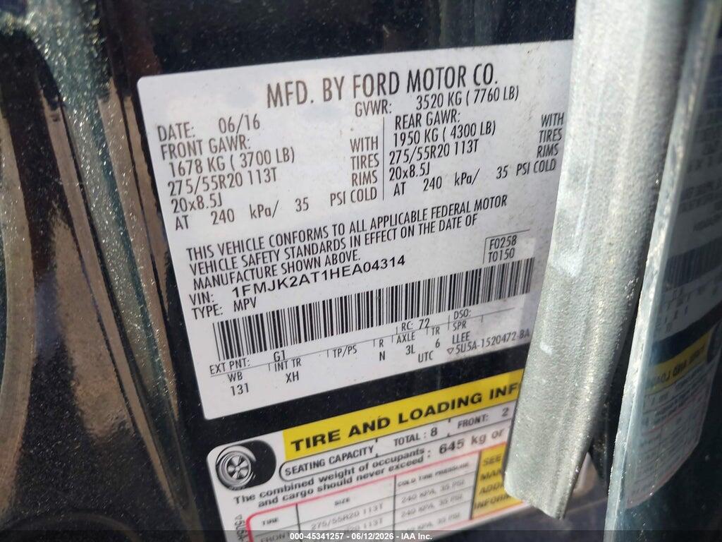 1FMJK2AT1HEA04314 2017 FORD EXPEDITION EL photo no. 9
