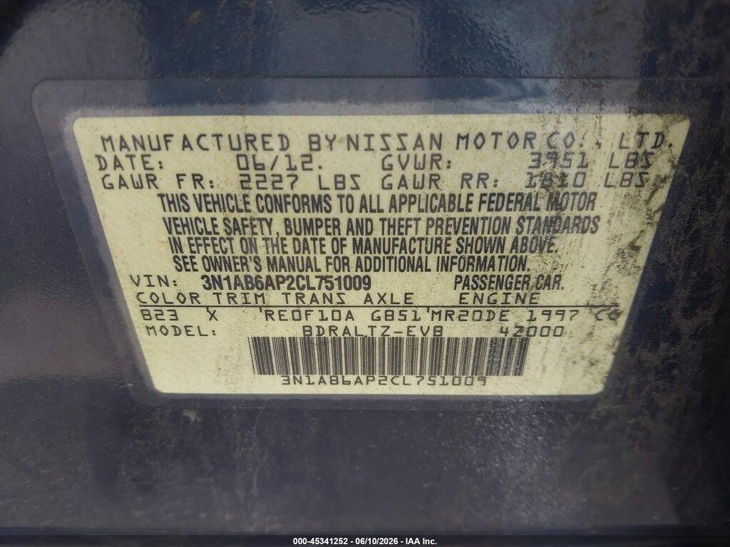 3N1AB6AP2CL751009 2012 NISSAN SENTRA photo no. 9