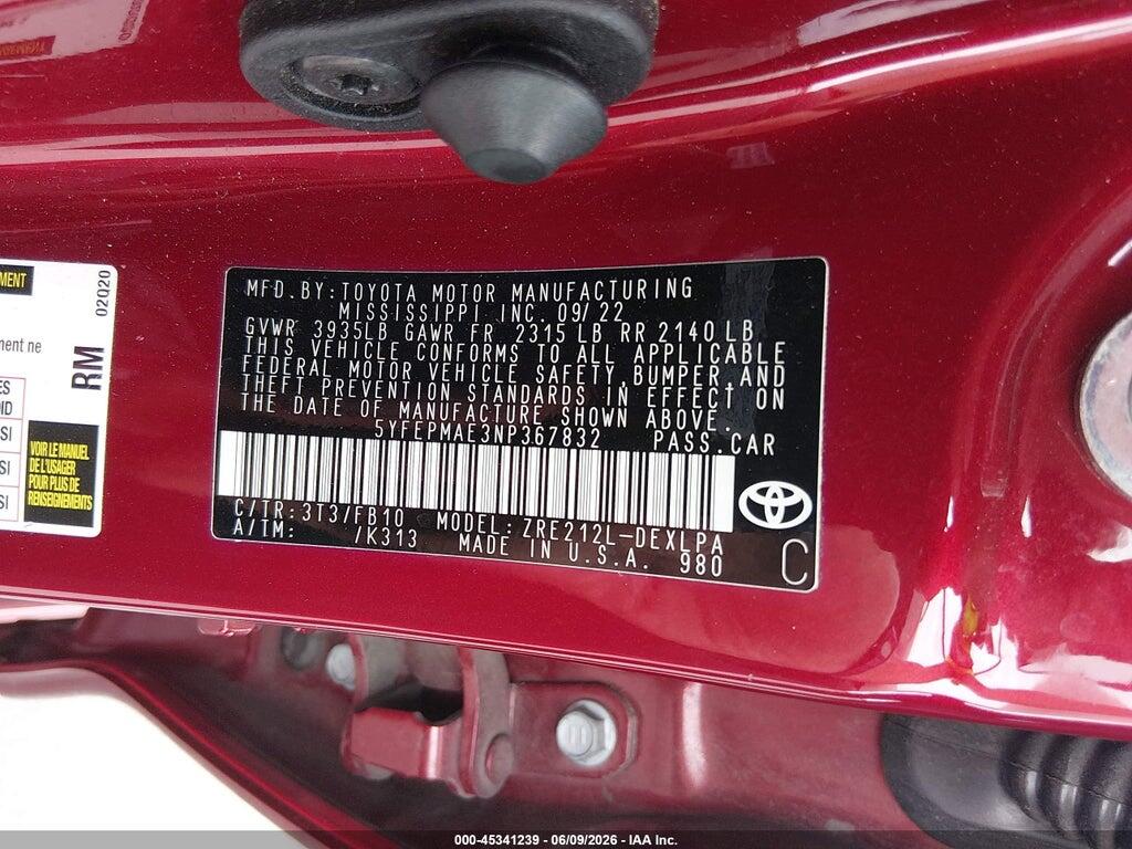5YFEPMAE3NP367832 2022 TOYOTA COROLLA photo no. 9