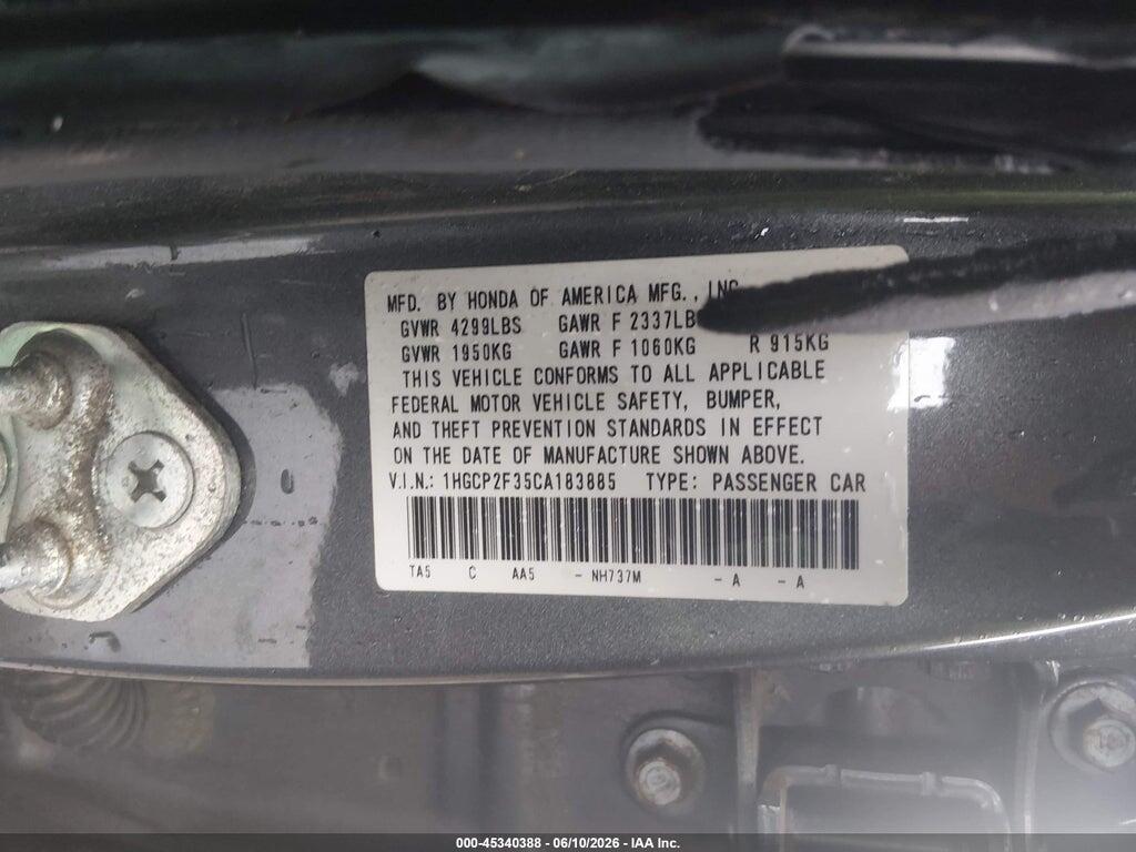 1HGCP2F35CA183885 2012 HONDA ACCORD photo no. 9