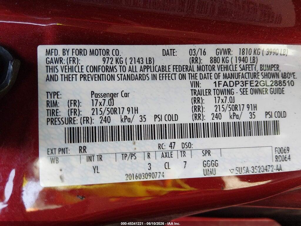1FADP3FE2GL288510 2016 FORD FOCUS photo no. 9