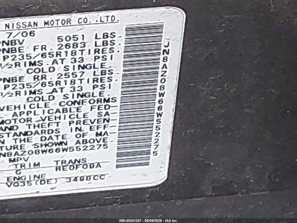 JN8AZ08W66W552275 2006 NISSAN MURANO photo no. 9