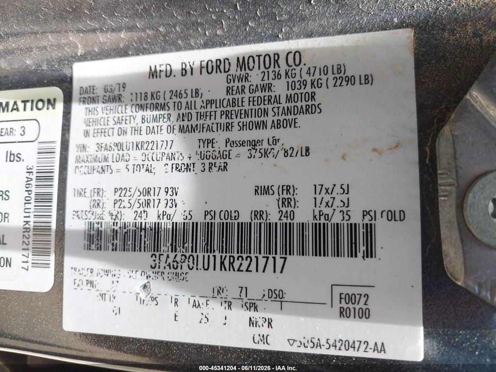 3FA6P0LU1KR221717 2019 FORD FUSION HYBRID photo no. 9