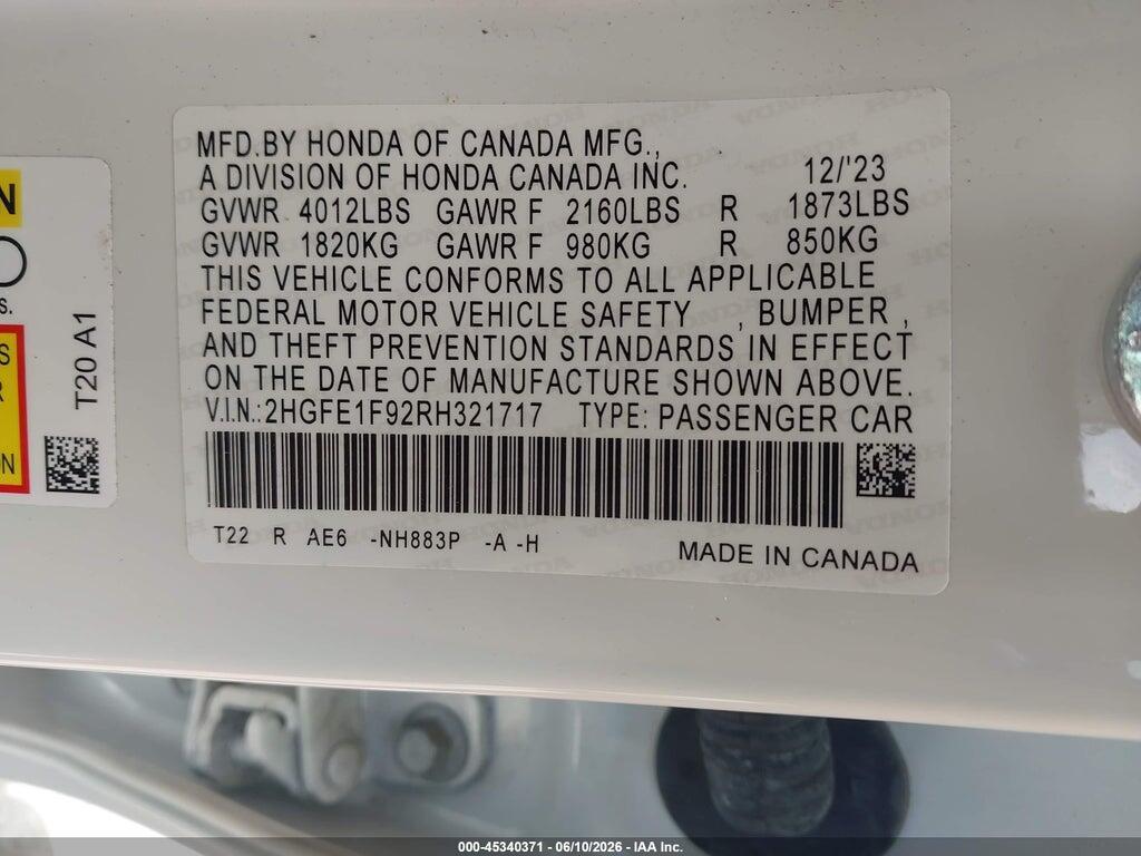 2HGFE1F92RH321717 2024 HONDA CIVIC photo no. 9