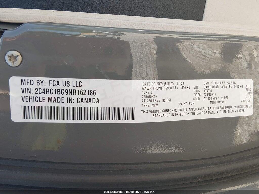 2C4RC1BG9NR162186 2022 CHRYSLER PACIFICA photo no. 9
