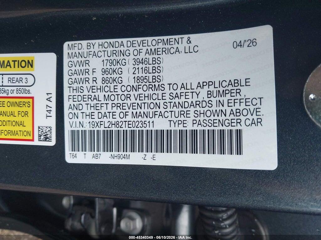 19XFL2H82TE023511 2026 HONDA CIVIC photo no. 9