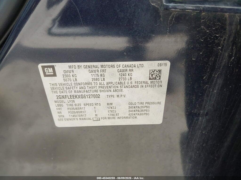 2GNFLEEKXG6127002 2016 CHEVROLET EQUINOX photo no. 9