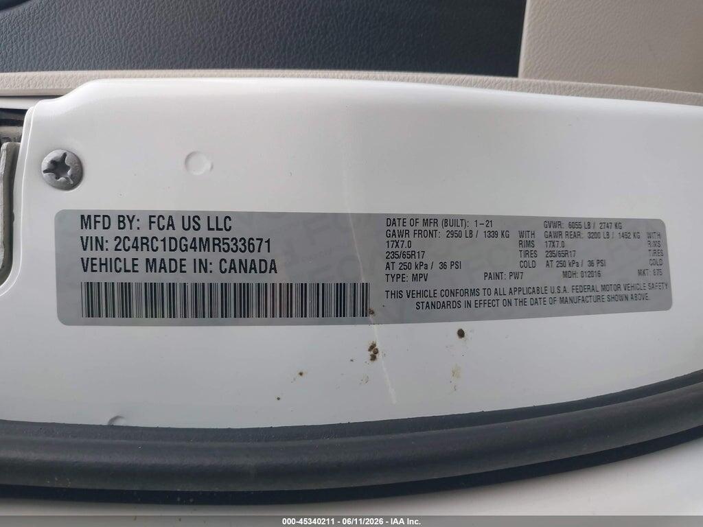 2C4RC1DG4MR533671 2021 CHRYSLER VOYAGER photo no. 9