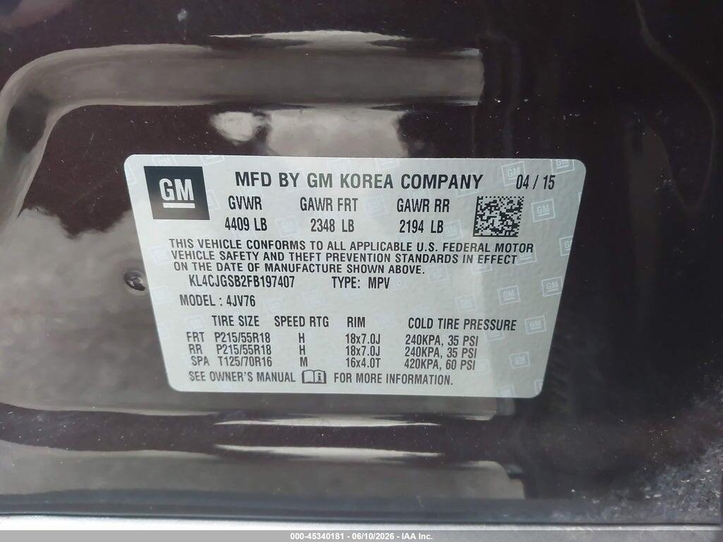 KL4CJGSB2FB197407 2015 BUICK ENCORE photo no. 9