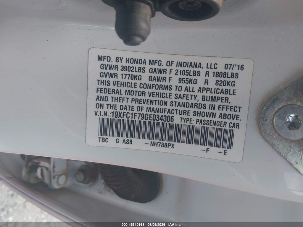 19XFC1F79GE034306 2016 HONDA CIVIC photo no. 9