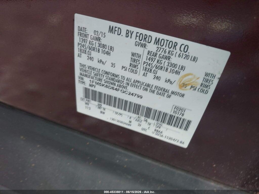 1FM5K8D84FGC24799 2015 FORD EXPLORER photo no. 9