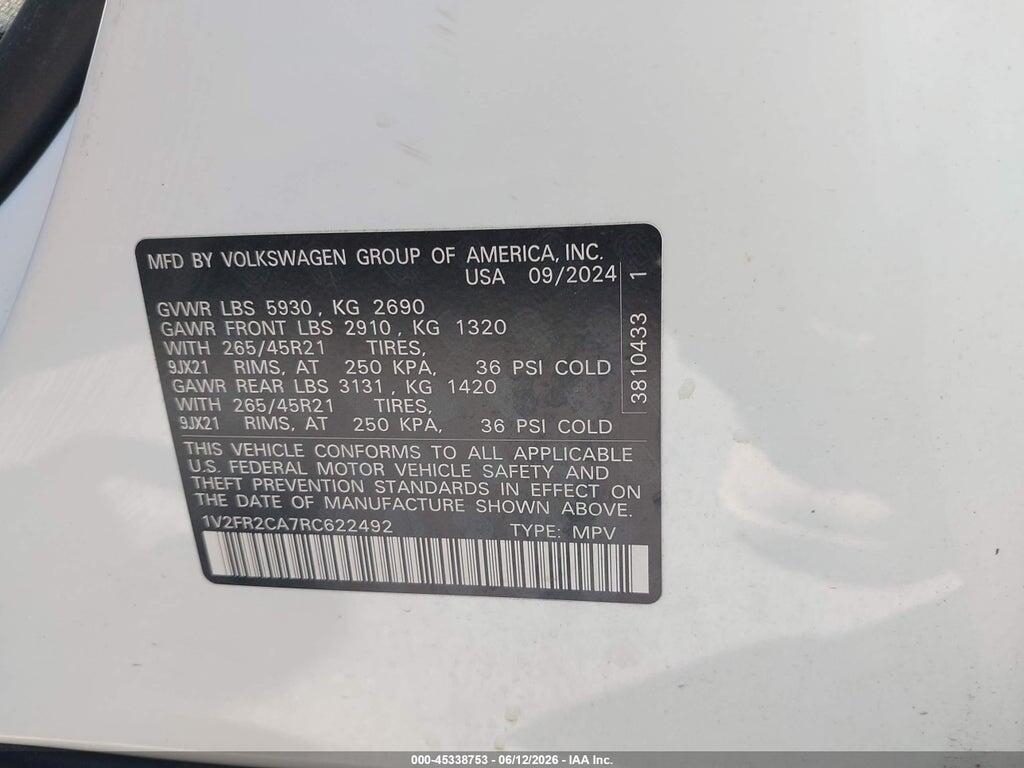 1V2FR2CA7RC622492 2024 VOLKSWAGEN ATLAS photo no. 9
