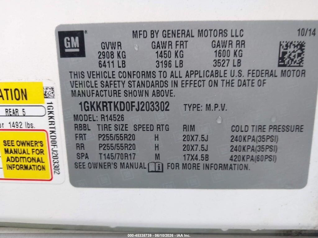 1GKKRTKD0FJ203302 2015 GMC ACADIA photo no. 9