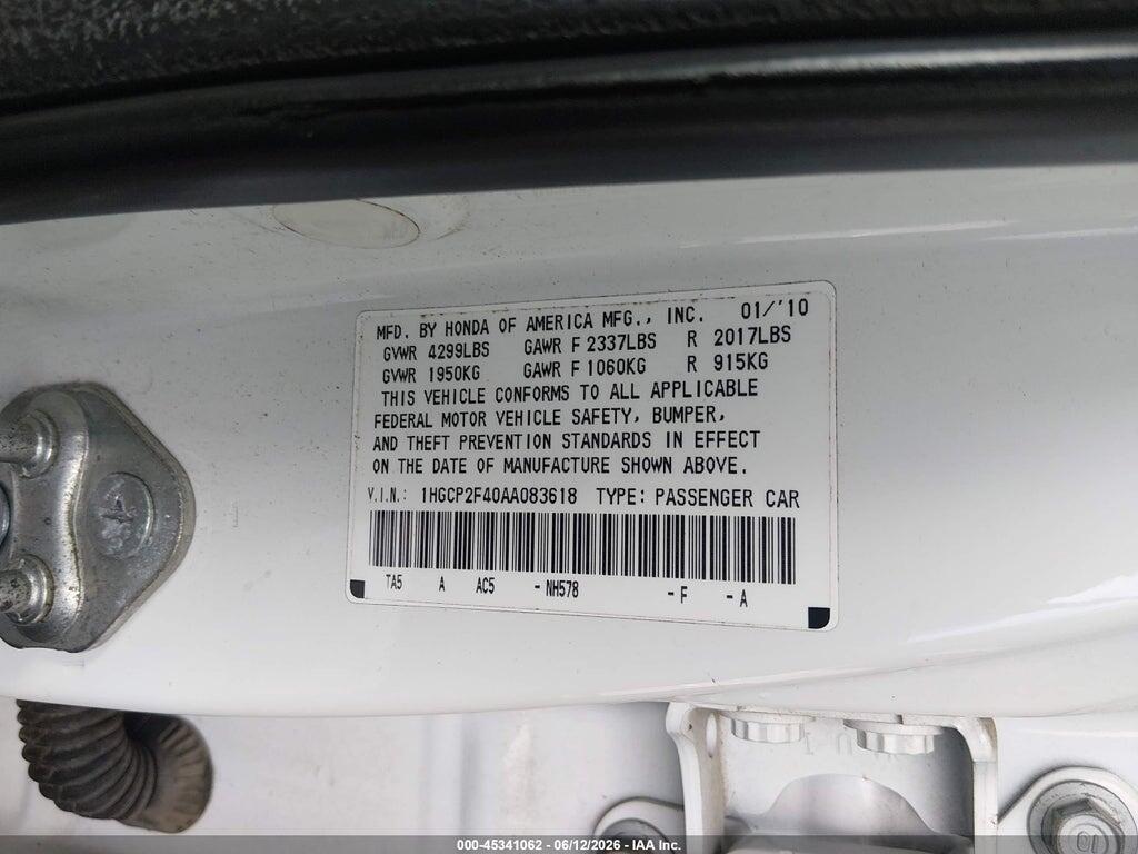 1HGCP2F40AA083618 2010 HONDA ACCORD photo no. 9