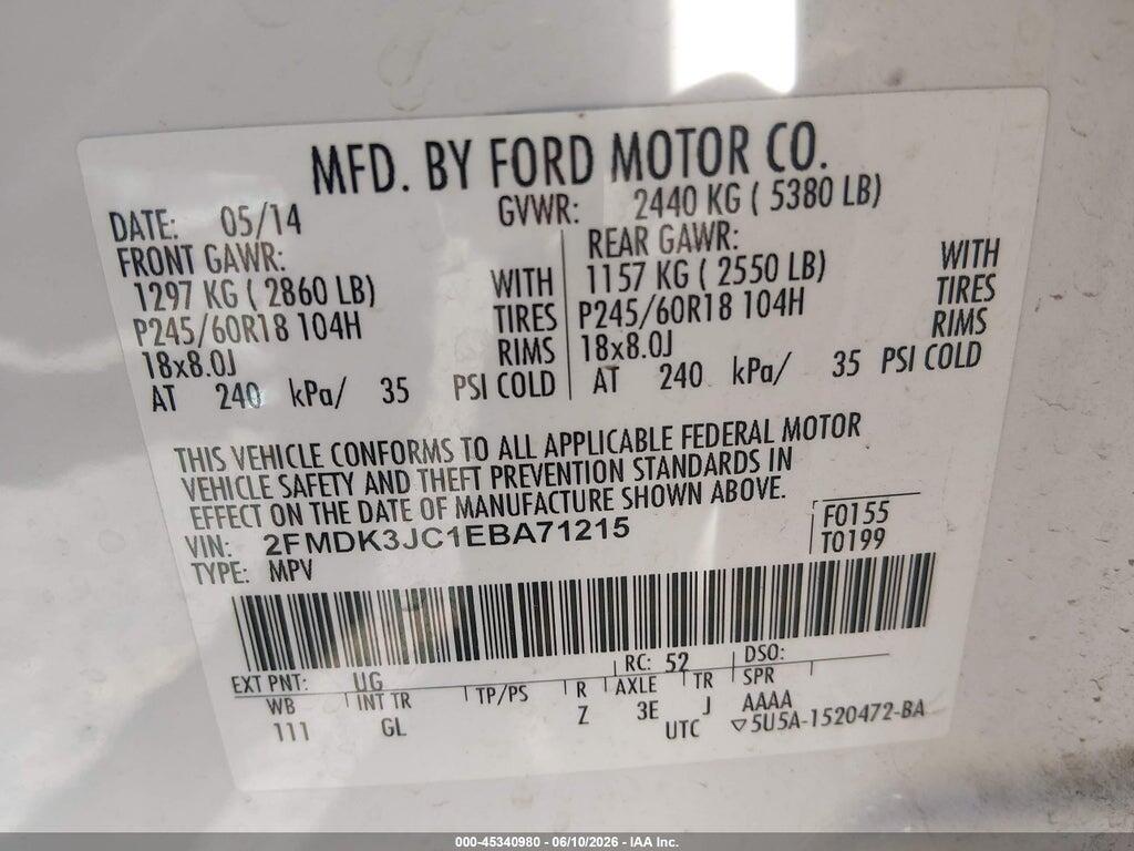 2FMDK3JC1EBA71215 2014 FORD EDGE photo no. 9