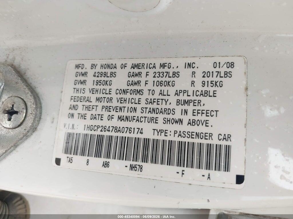 1HGCP26478A076174 2008 HONDA ACCORD photo no. 9